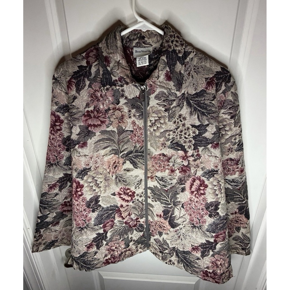 Vintage 90's Floral Tapestry Full Zip Boho Jacket Sz Women's Medium Petite NWOT